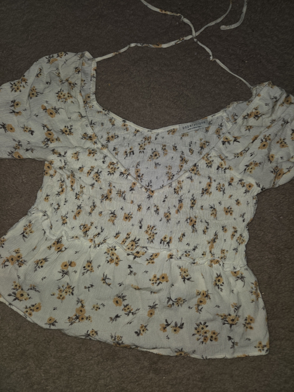 Cream Floral Smocked Peplum Top - Yellow Flower Print